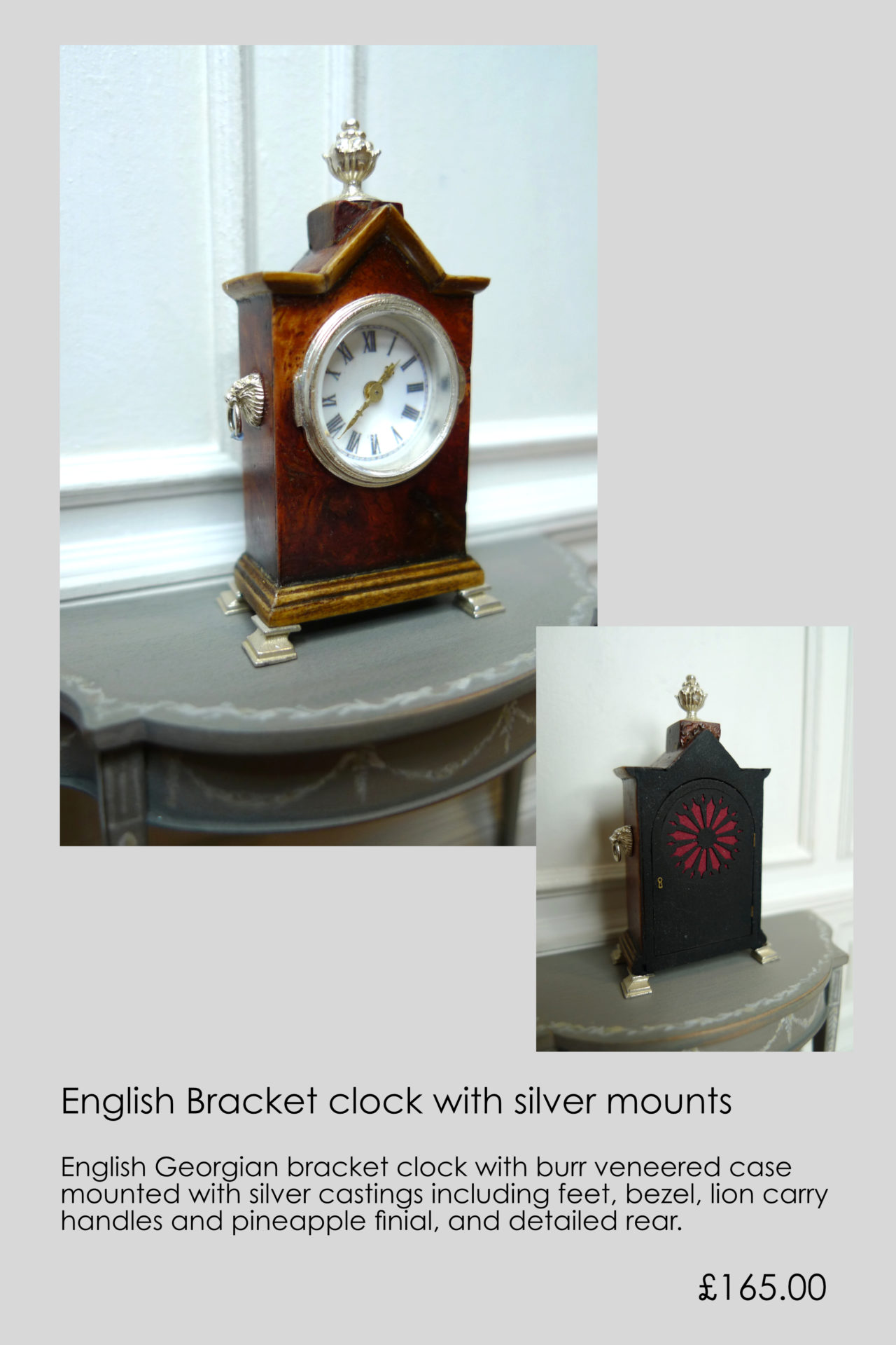 A2 1/12th scale DOLLS HOUSE GOLD COLOURED NON WORKING MANTEL CLOCK 